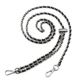 Beaulegan Thin Purse Chain Strap Adjustable Microfiber Leather Replacement for Crossbody Shoulder Bag, 55 Inches Long Black, Silver