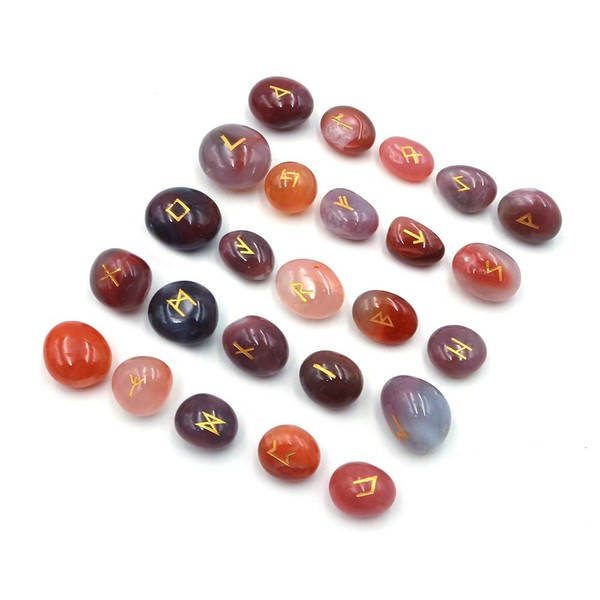 Namvo 25 x Energy Dvining Stones with a Bag, Gemstone Runes with Engraved Lettering and Bag