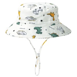Mini angel Baby Sun Hat Toddler Summer Bucket Hat Kids Beach Hat Sun Protection Hat Wide Brim Hat Cap 12-24 Months (White Dinosaur)