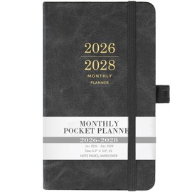 2026-2028 Monthly Pocket Calendar - 3 Year Planner with Faux Leather Cover, Jan 2026 - Dec 2028, Small Planner for Purse, Pen Holder, 3.8" x 6.3", Inner Pocket, 63 Notes Pages