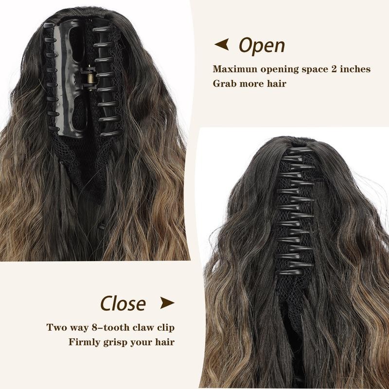 Isaic_hair Claw Long Wavy Ponytail Extension Black Brown 30" Curly