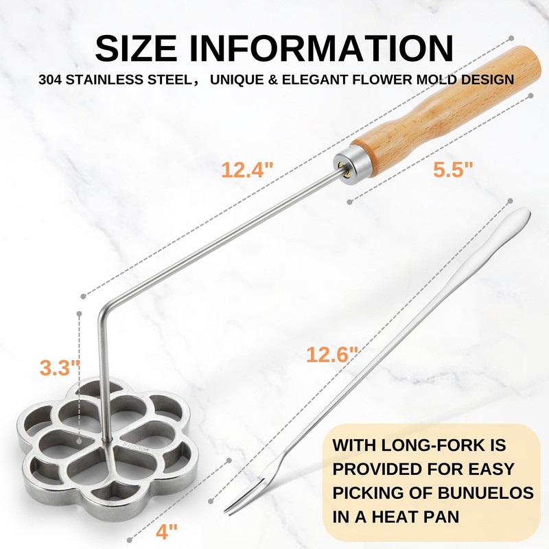 MUMSUNG Bunuelos Mold with Handle, 304 Stainless steel Rosette Maker