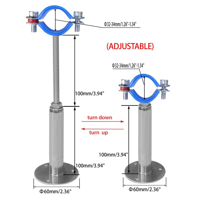 POTONZ Wall Mount Ceiling Mount Pipe Supports,Adjustable Pipe Clamps Stainless