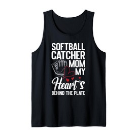 Softball Catcher Mom My Heart's Behind The Plate Tank Top