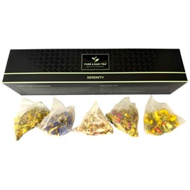 Pure And Easy Tea, Serenity Wellness Tea Sampler Gift Set, 15 Count Caffeine-Free Herbal Tea, 5 Assorted Natural Blends, BPA-Free Sachets, 49.5g
