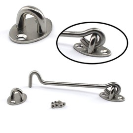 (4 Pieces) 304 Stainless Steel Cabin Hooks Door Latch Hook and Eye Latches Gate Hook 146mm Length with Stainless Steel Screws