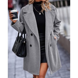 BTFBM Women 2025 Winter Faux Fur Coats Lapel Long Sleeve Fuzzy Fleece Outerwear Button Down Sherpa Jackets Fall Outfits(Solid Light Grey, X-Large)