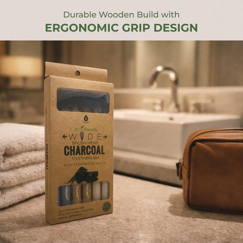 Pursonic Wide Head Toothbrush Set with Cedarwood Wooden Handle &