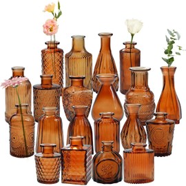 Amber Glass Bud Vases Set of 20,Small Flower Vases for Wedding Centerpieces,Mini Bud Vases in Bulk Amber Glass Vase for Table Decoration,Home Decor