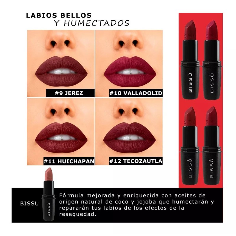 Bissú Labiales Bissu Humectantes Tonos Rojos Oscuros 8 Piezas