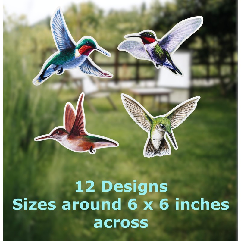 Iconikal 24-Count Large 6-inch Static Cling Window Decorations, Hummingbirds Flying