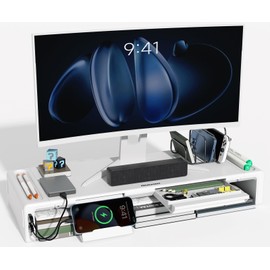 OImatser Monitor Stand Riser 3.0 USB HUB, Type-C Data Port, Foldable Computer Monitor Riser, Adjustable Length Computer Stand and Storage Drawer & Pen Slot, Phone Stand for Computer