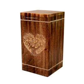Hind Handicrafts Heart Shaped Tree of Life Wooden Urns for Human Ashes Adult Large - Rosewood Cremation Urn for Ashes - Burial Urn for Columbarium - Funeral Urn Box (Hardwood, 250 Cubic Inches)