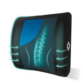 SAMSONITE, cooling gel, lumbar support pillow for office chair or car seat - boost your lower back comfort zone, high grade - memory foam, universal chair cushion, breathable mesh, washable cover