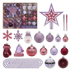 SY Super Bang Christmas Ornaments Set, 90PCS Shatterproof Christmas Hanging Ornaments for Xmas Tree Decorations, for Indoor Holiday Party Thankgivings Christmas Decor - Rose Purple.