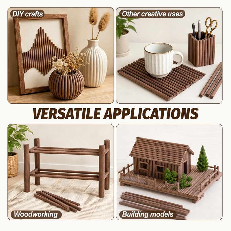 24 Pcs Wooden Dowels for Crafts, 10 mm Walnut Wooden