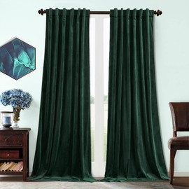 Benedeco DarkGreen Velvet Curtains for Bedroom Window with Back Tab, Super Soft Vintage Luxury Heavy Drapes, Room Darkening Thermal Insulated Curtain for Living Room, W52 by L90 inches, 2 Panels