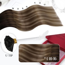 Moresoo Real Hair Bondings Ombre Brown Hair Extensions UTip Extensions Dark Brown to Blonde with Golden Blonde Keratin Bonding Extensions Balayage Real Hair 40 g, 14 Inches / 35 cm