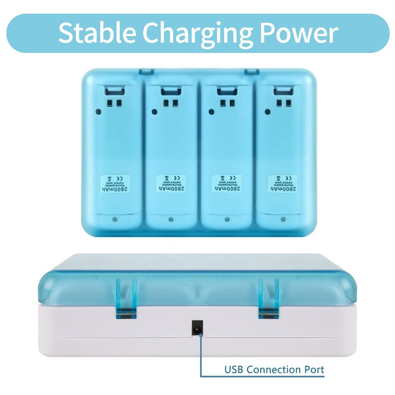 DTianSir Wii Remote Battery Charger,4 in 1 Charging Station with