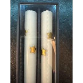 MacKenzie-Childs Mackenzie Childs Set Of 2 Gold Stars Beeswax Blend 12" Taper Dinner Candles NIB