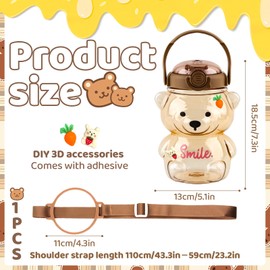 FairyPeach Kawaii Bear Straw Bottle, Kawaii Drinking Bottle, Bear Water Bottle, Cute Bear Shaped Water Bottle with Straps and Stickers, 1000 ml, Ideal for Outdoor Activities, School