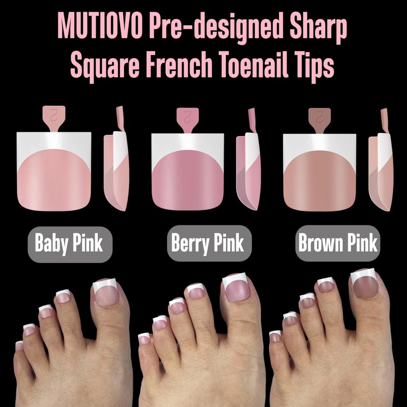 MUTIOVO French Tip Toe Nail Tips Press on, Sharp Square