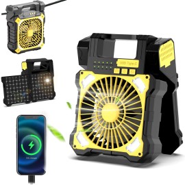 KEPEAK Solar Powered Camping Fan Rechargeable Battery Operated Tent Fan with LED Light