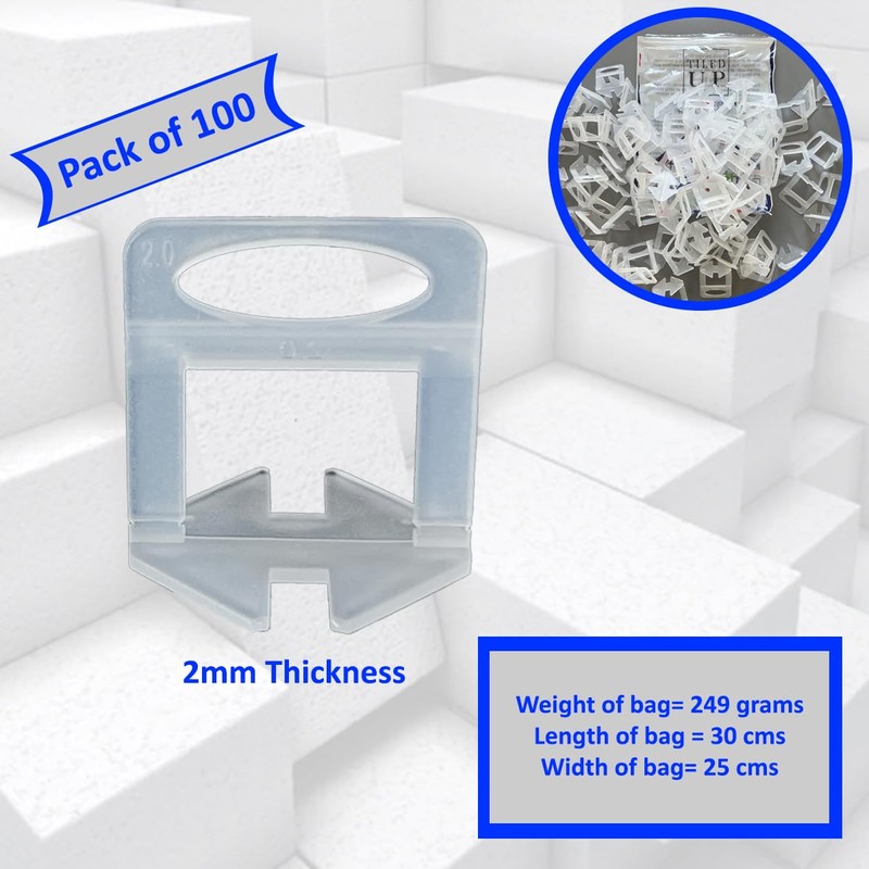100PCS 2mm Plastic Tile Levelling Spacers, Floor & Wall Tile