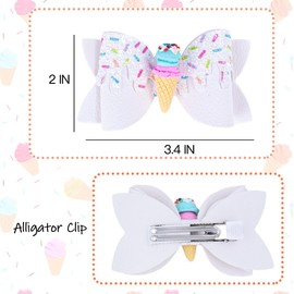 Ice Cream Hair Bow Clips, 3.4 Inch Sparkly Confetti Sprinkle Birthday Hair Bows Full Lined Metal Alligator Clips Boutique Bow-knot Hair Accessories for Girls Toddlers Kids Teens - White