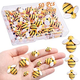 CCOZN 50 Pieces Tiny Resin Bees,Tiny Resin Garden Bumblebees Embellishment Bee Decors with Box DIY Wreath Bees Decoration for DIY Crafts Scrapbooking Party Home Decor