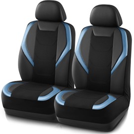 Road Comforts Leather Mesh Front Car Seat Cover - Breathable & Stylish, Universal Fit for Most Cars, SUVs, Trucks, and Vans, Airbag Compatible - Blue