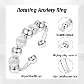 IJHYGD Pack of 10 Nxiety Ring Anti-Stress Ring, Anti-Stress Ring, Adjustable Women's Rings, Adjustable Anxiety Ring with Pearls, Open Spinner Ring for Girls Women (Gold and Silver), Stainless Steel,