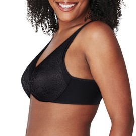 Playtex Women's Dreamwire Ultra-Soft No-Poke Underwire, Smooth Lace Bra, 4-Way Support, Black, 42B