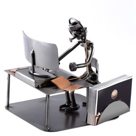 Steelman24 I Nuts and bolts sculpture Call Center Agent Man with business card holder I Handmade ornaments I Made in Germany I I Metal figurine