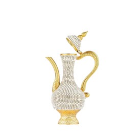 Steel Water Bottle Pitcher with Zirconia Stones | Handmade Metal Carafe Water Tea Coffee Jug Vintage Bottle | Turkish Ottoman Zamzam Pitchers (240 ML / 8.1 Oz, Zirconia Stone, Gold Color)