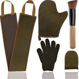 Juego de 5 manoplas autobronceadoras con guante autobronceador, aplicador de loción, cepillo de bronceado, guante exfoliante, para autobronceado sin sol, bronceado falso (bronce)