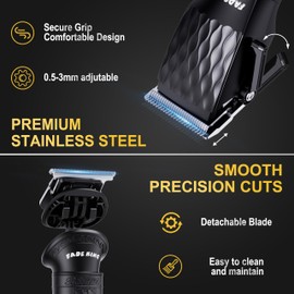 FADEKING® Professional Hair Clippers for Men - Cordless Beard Trimmer for Men, LCD Display Hair Clippers and Trimmer Set for Barber Haircut & Mens Grooming with Travel Case(Black)
