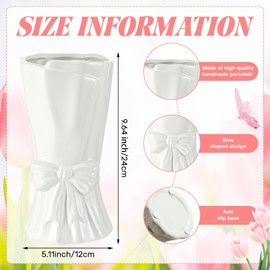 Ninehaoou Cute Bow Ceramic Vase with 24 Pcs Faux Tulip Bouquet Flower for Mother Nurse's Day 9.64in Large White Modern Vase Pink Artificial Tulip for Home Living Room Wedding Centerpiece Decoration