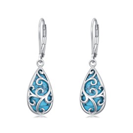 Dorunmo Filigree Turquoise Earrings 925 Sterling Silver Turquoise Teardrop Leverback Earrings Western Country Jewelry Filigree Gifts for Women