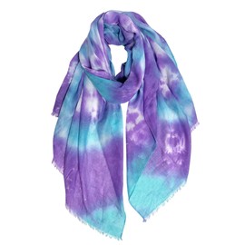 GERINLY Lavender Color Tie Dye Scarf Aesthetic Active Neck Wrap Fashion Shoulder Shawl Natural Hijabs for Vacation (Purple Turquoise)