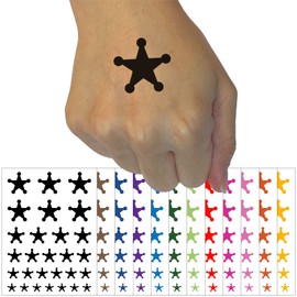 Cowboy Sheriff Badge Star Temporary Tattoo Water Resistant Fake Body Art Set Collection - Dark Blue (One Sheet)