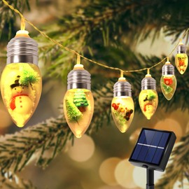 Solar Christmas Lights Outdoor, Vintage and Retro Solar Powered Xmas Snow Globe String Lights with Trees Inside and 19.7FT Bright Warm White 30 LEDs for Outside Christmas Trees Fence Deck Decorations