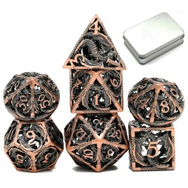 World of Dice Nidhöggr - Elegant Dice for All Pen & Paper RPG, Metal Dice with Dragon, 7-Piece Set, incl. Case