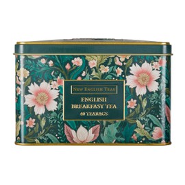 New English Teas Victorian Garden Tea Tin with 40 English Breakfast Teabags, Inspired by Embroidery & Textile Styles