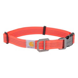 Carhartt Fully Adjustable Nylon Webbing Collars for Dogs, Reflective Stitching for Visibility, Coral Glow (Nylon Webbing), Large