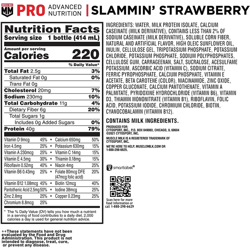 Muscle Milk Pro Series Protein Shake, Slammin' Strawberry, 40g Protein,