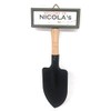 "Welcome to Nicola's garden" hanging shovel sign