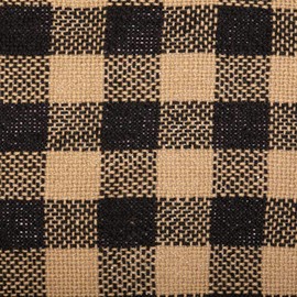 VHC Brands Burlap Black Check Placemat Fringed Set of 6 12x18 Country Rustic Kitchen Tabletop Design, Black and Tan