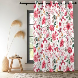 Renaiss Pink Rose Floral Curtains Red Peony Flowers Blackout Window Curtains for Bedroom Thermal Insulated Living Room Window Drapes 29W x 55L Inches 2 Panel Set, Grommet Top
