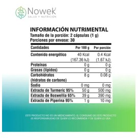 Suplemento Turmeric Boswelia Nowek 60 Cápsulas 500 Mg Sin Sabor                                                                                       